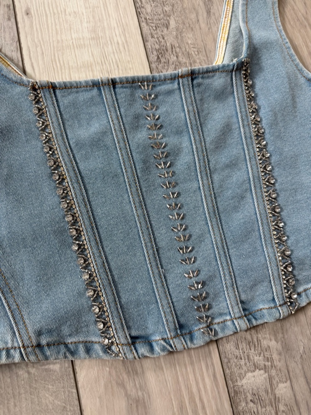 NWT POL Rhinestone Denim Corset Cropped Tank Top size Medium - Picture 10 of 11